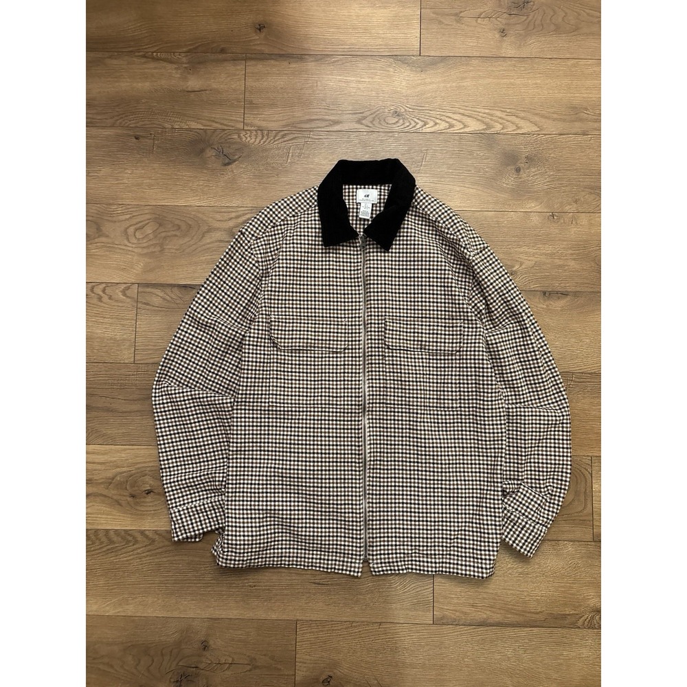 Men's H&M Checkered Zip Up Overcoat Size Large